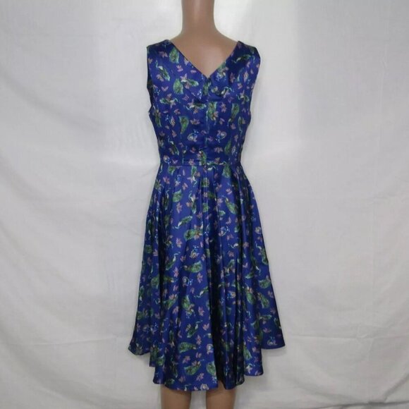 NEW DOLLY AND DOTTY Women's Grace Peacock Pleated Bust Dress Purple - Picture 10 of 11